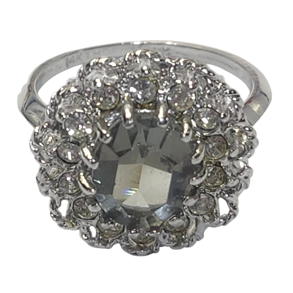 Lind 14KT HGE Black Diamond CZ Halo Cocktail Ring Size 8.5